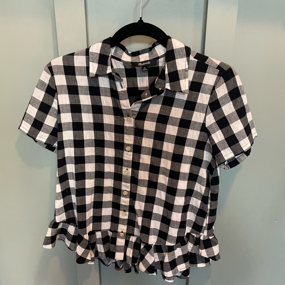 Madewell Monochromatic gingham peplum ruffle frill Shirt blouse women’s XS top